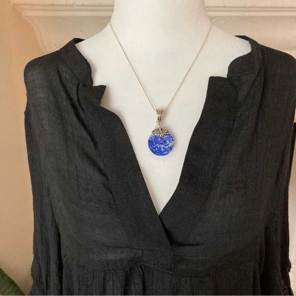 Gemstone Lapis Lazuli Blue Pendant Sterling Silver with Necklace Clip Large 2” - Picture 7 of 7